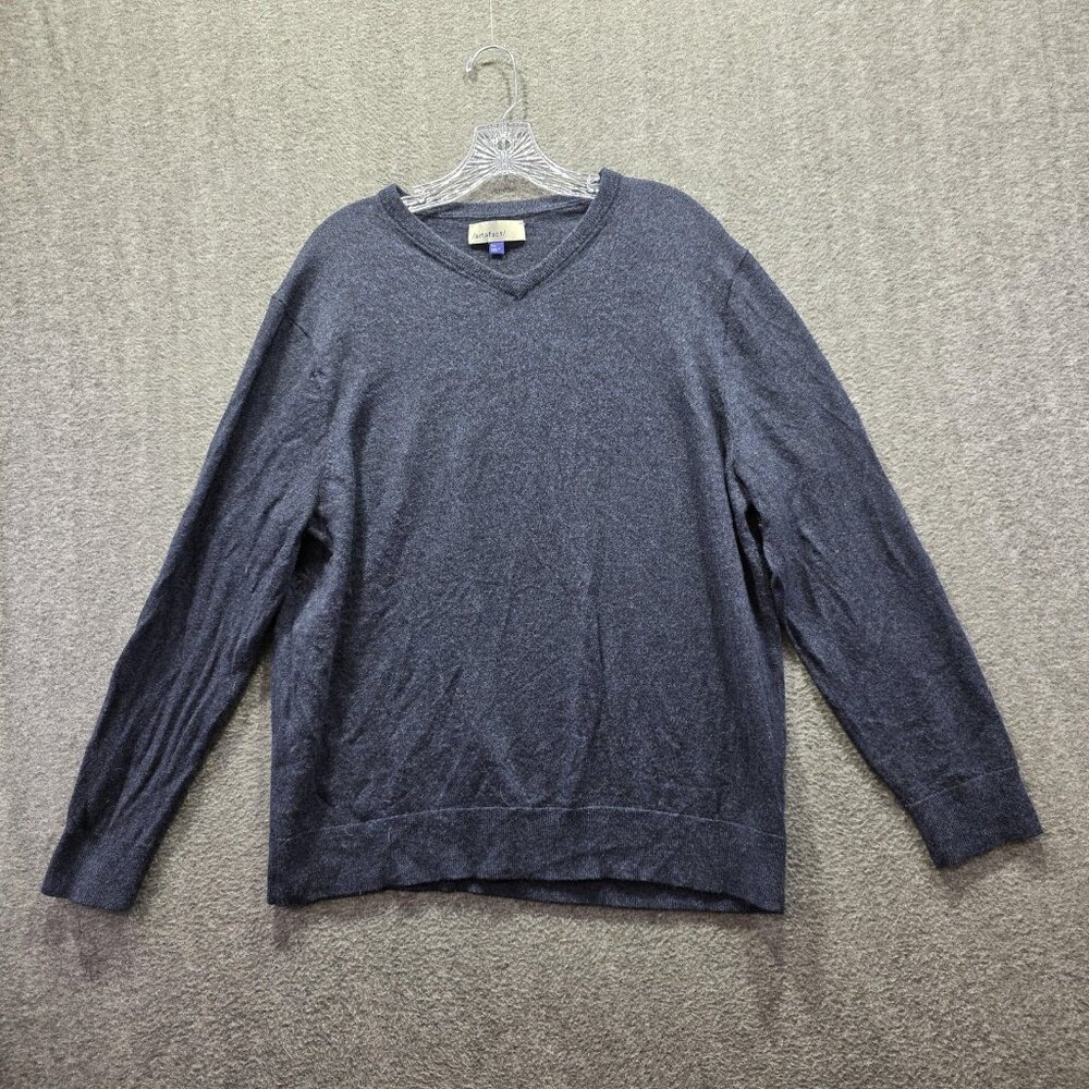 Artefact Sweater Mens 2XL Gray V Neck 100% Merino Wool Lightweight Knit